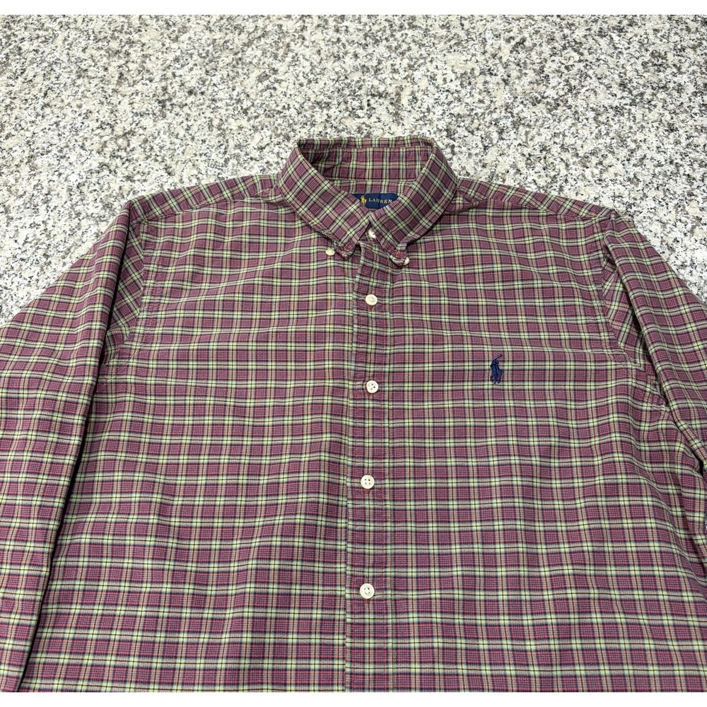 Men's Ralph Lauren Plaid Button Down Shirt Long Sleeve Size Large Red Multi